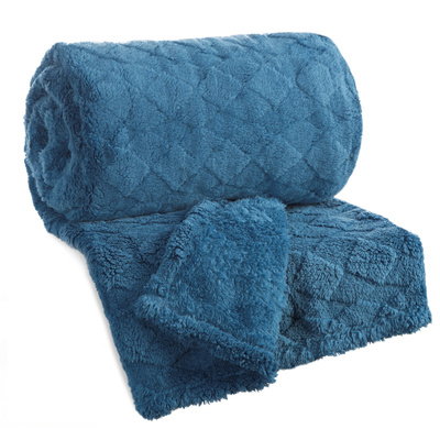 Blanket 170 x 210 Stamped Plush Nancy Navy Blue