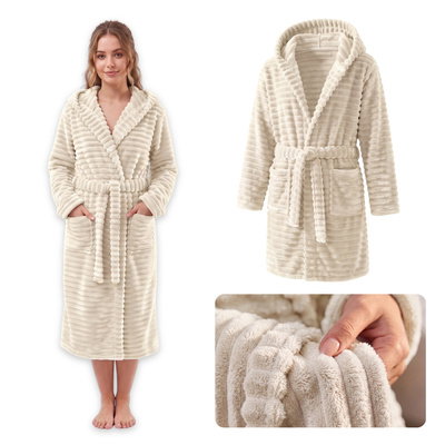 Microfiber Striped Bathrobe Unisex Velar XXL 05 Cream