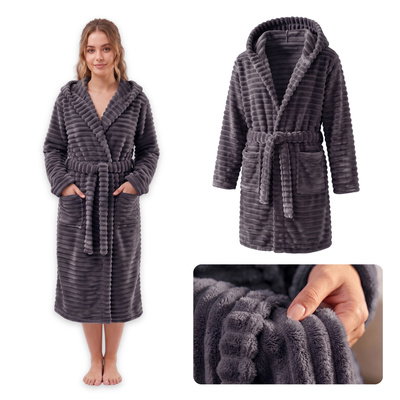 Microfiber Striped Bathrobe Unisex Velar M 04 Graphite
