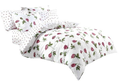 Cotton Satin Bedding in Flowers White A842 160x200NP 3 parts