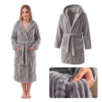 Microfiber Striped Bathrobe Unisex Velar L 01 Silver