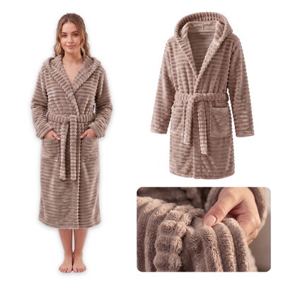 Microfiber Striped Bathrobe Unisex Velar L 06 Beige