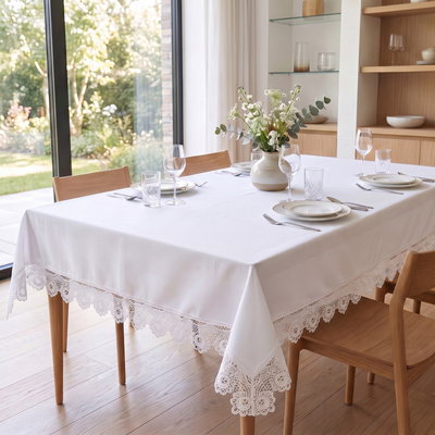 Obrus 100x140 Plamoodporny z Gipiurą Elia Biel 03