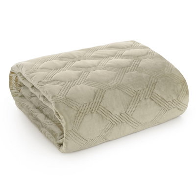 Quilted Velvet Bedspread Sofia5 Beige 220 x 240