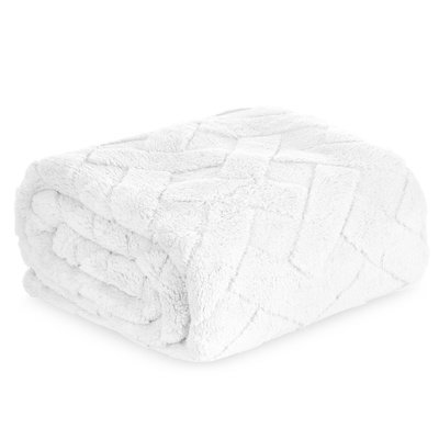 Blanket 170 x 210 Plush Herringbone Caro White