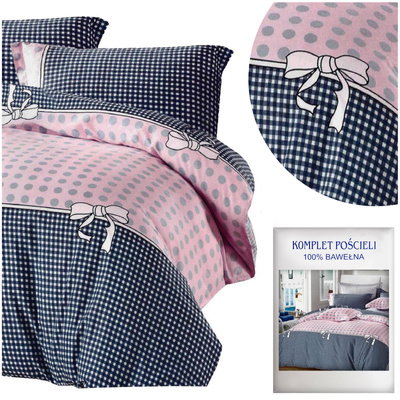 Bedding Cotton Satin Bows Pink A1007 200x220NP 3 parts
