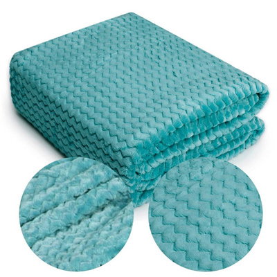 Blanket 200 x 220 Microfiber Embossed Zigzag Azure