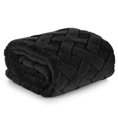 Blanket 170 x 210 Plush Herringbone Caro Black