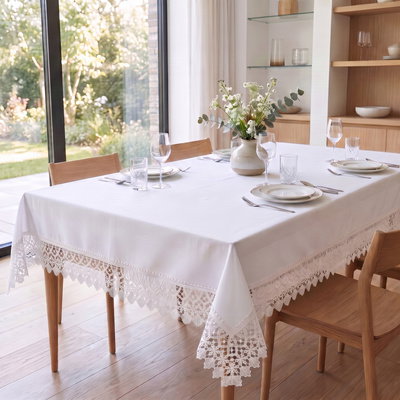 Obrus 120x160 Plamoodporny z Gipiurą Elia Biel 01