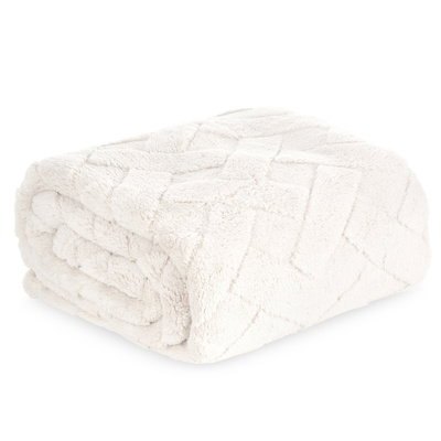 170 x 210 Plush Blanket Houndstooth Caro Cream