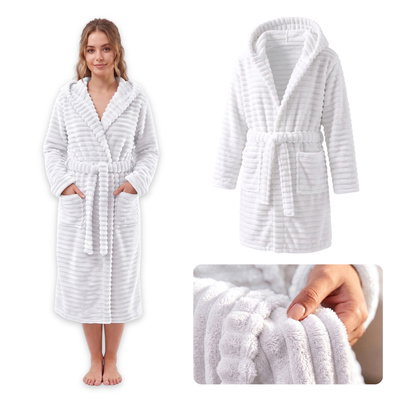 Microfiber Striped Bathrobe Unisex Velar M 03 White