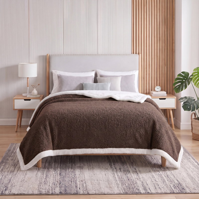 Koc 160 x 200 Boucle Bukla z Lamówką Mellori 03