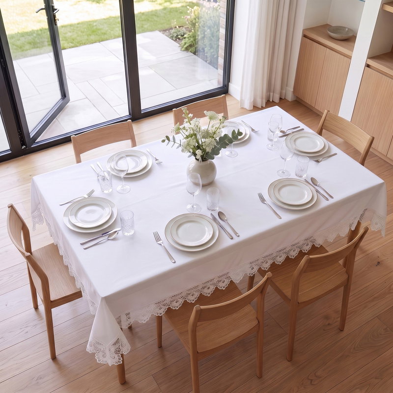 Obrus 140x240 Plamoodporny z Gipiurą Elia Biel 03